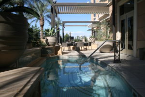 An image of a louvered roof for an apartment complex pool from Apollo