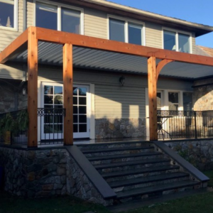 Apollo louvered roof integrated into wood framing.