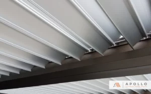 Apollo aluminum louvers detailed installation on a patio roof.