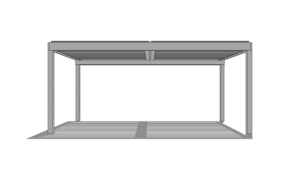Sleek smart pergola with aluminum louvers in a partially open position, offering customizable sunlight and air flow for outdoor spaces
