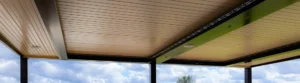 Close-up of custom louvered pergola roof design