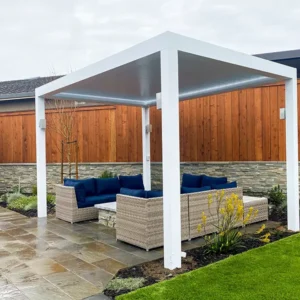 Simple freestanding louvered pergola with minimalist design