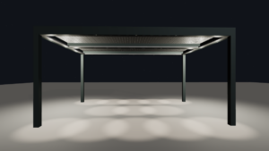 Night render of freestanding pergola with recessed lighting turned on
