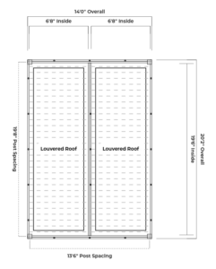 14x20 freestanding louvered pergola dimension plan with dual 6-foot-8-inch bays