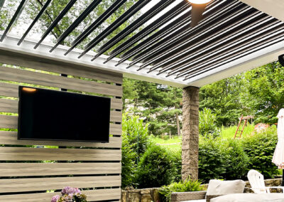 Morristown, NJ | Wall-Attached Louvered Pergola with Media Wall