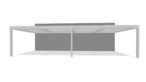Front rendering of wall-attached four-bay louvered pergola