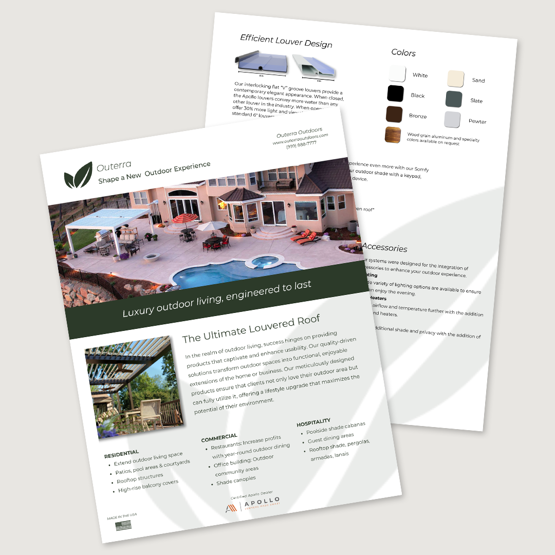 Dark aluminum louvered pergola with closed louvers and dual ceiling fans at dusk covering a round white dining table, stone fireplace with TV, and built-in grill, with open sliding doors to a lit interior